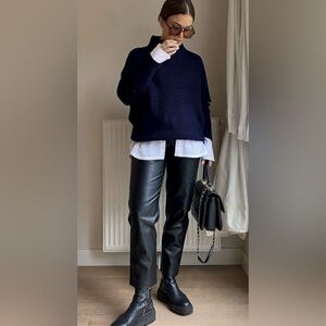 Caslon Black Leather Flare Pants , Size 8